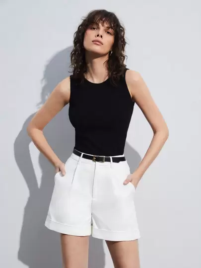 BizChic Pantalones cortos sueltos con dobladillo enrollado para mujer, adecuados para el transporte urbano, los negocios y el uso en la oficina, otoño