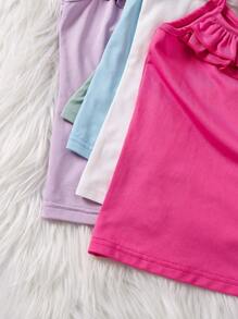 SHEIN Playful Pals Young Girl Solid Color Ruffle Edge Cami Top Set, Pack Of 5,Holiday,Summer,Travel, School, Campus, College