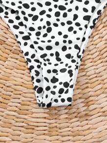 SHEIN Swim Women's Polka Dot Printing Bikini Set With Straps And Steel Ring Music Festival - Black and White - View 4