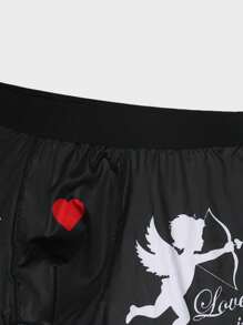 Men'S Angel & Heart Pattern Printed Boxer Briefs - Black and White - View 4
