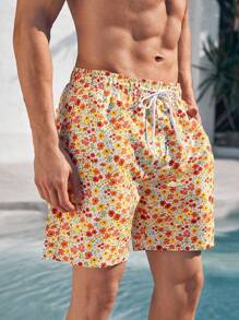 Surfspeed 男士花卉抽繩腰沙灘短褲 - 彩色 - 查看 3
