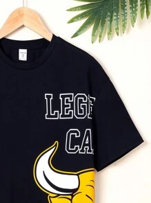 SHEIN Con trai Lỏng lẻo phù hợp Thể thao Vòng cổ Đồ họa Ngắn tay Áo thun - màu đen - Xem 5