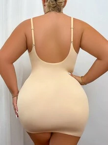 大尺碼女士無縫修身連衣裙 - 杏色 - 查看 2