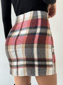 SHEIN Essnce Women's Plaid Skirt - Red - View 2