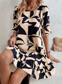 EMERY ROSE Women's Geometry Printed Round Neck Dress