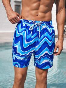 Manfinity VDAYZ 1pc Men's Wave Striped Beach Shorts Couples Matching Swimwear Vacation - Multicolor - View 5