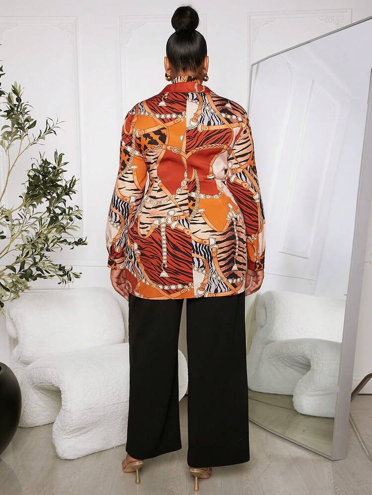 Plus Size Animal Print & Chain Pattern Splice Dress