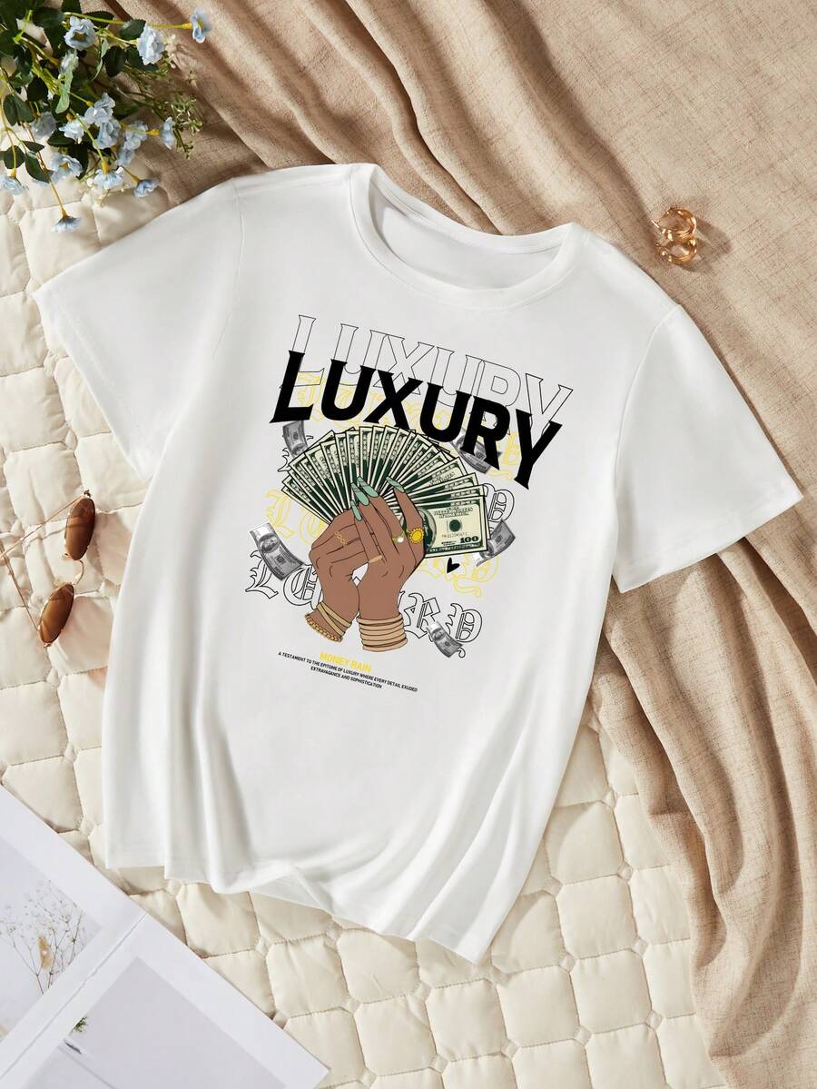 少女短袖印花 T 卹 - 白色 - 查看 1