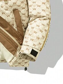 男士連帽抓緊外套，帶印花字母和束緊帶 - 米色 - 查看 4