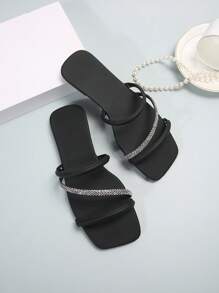 Summer New Arrival Fairy Style Rhinestone Decor Open Toe Flat Sandals For Women, Slip-On Valentines