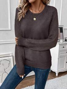 EMERY ROSE 圓領長袖毛衣 - 咖啡棕 - 查看 4