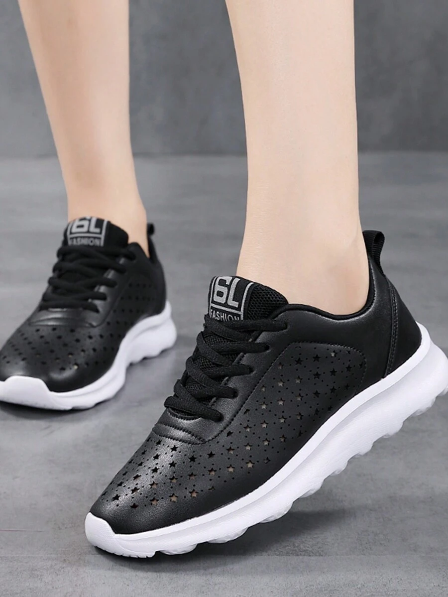 Spring & Autumn Fashionable Breathable Leather Surface Women's Running Shoes - Black - View 1