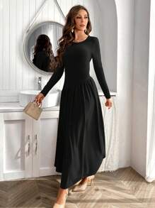 Firerie Women's Round Neck Long Sleeve Dress - Black - View 3