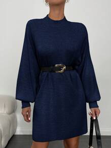 EURMUSE Vestido De Malha Curto Com Manga De Lanterna Para Mulheres - Azul marinho - Ver 4