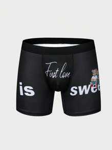 Men'S Cartoon Bear And Slogan Print Boxer Briefs - Multicolor - View 1