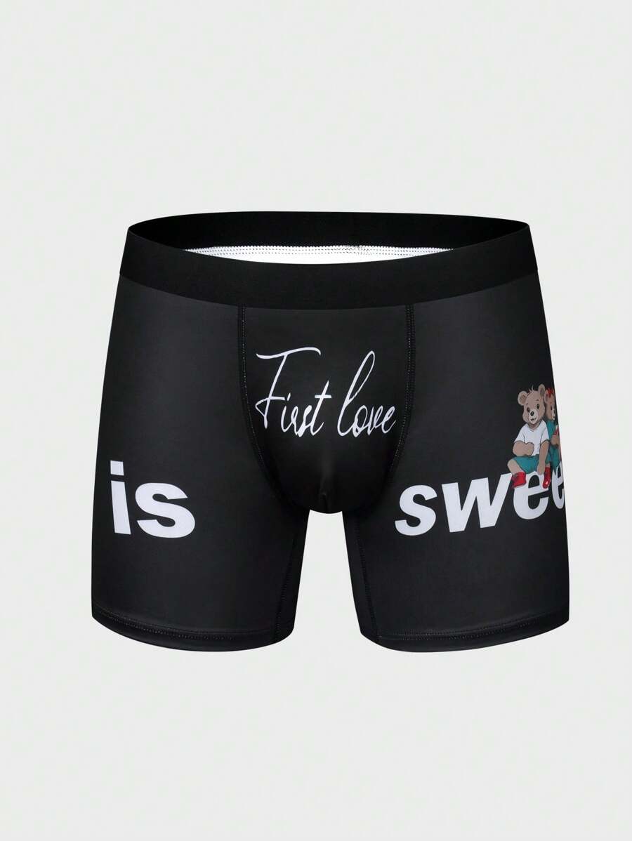 Men'S Cartoon Bear And Slogan Print Boxer Briefs - Multicolor - View 1