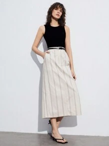 BizChic Women's High Waist Striped Skirt - Khaki - View 6
