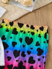 SHEIN Cô gái Tween Nhân vật & Lá thư In Ngắn tay Áo Và Tim In Bóng Quần loe Bộ - Nhiều màu - Xem 6