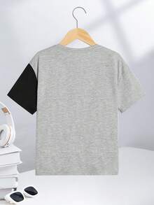 SHEIN Tween Boys' Casual Comfortable Color Block T-Shirt - Grey - View 2