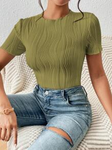 SHEIN Frenchy Body de mujer de color liso, cuello redondo, con bordado calado y manga corta, moda, ropa de vuelta al colegio, estilo vintage, ropa de otoño, ropa para el 4 de julio, atuendos para maestras
