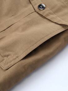 男士冬季外套,休閒風格貨物夾克,厚款多個口袋,可拆卸帽子帶拉鍊外套,防風保暖 - 卡其色 - 查看 6