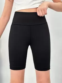 Tween Girl Solid Wide Waistband Biker Shorts - Black - View 4