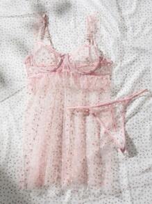 SHEIN Valentine's Day Sexy Babydoll Lingerie Dress For Women - Pink - View 3