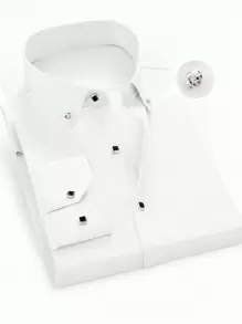 Manfinity Mode Loose Fit Men's White Long Sleeve Casual Shirt, Men's Dress Shirts, White Dress Shirts For Men, Fall - White - View 1