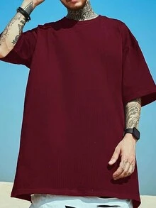 Manfinity Homme 男士卡通熊與標語印花圓領t恤 - 酒紅色 - 查看 2