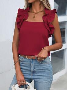 SHEIN Clasi Blusa Sin Mangas Con Decoración De Volantes - Burdeos - Ver 3