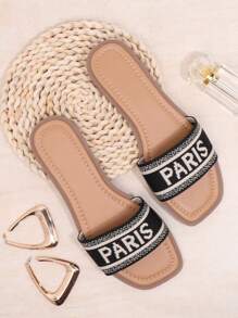 SHUZIA Giày sandal đế bằng quai chéo mũi giày Jersey cho nữ - màu đen - Xem 3