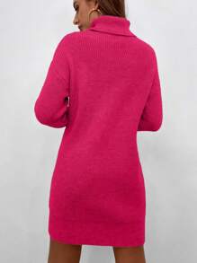 SHEIN Essnce Ribbed Turtleneck Mini White Sweater Dress - Hot Pink - View 2