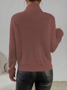 SHEIN Essnce Women's Half-Zipper Pullover Sweater - Dusty Pink - View 2