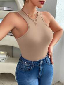 SHEIN Essnce Women's Solid Color Camisole Top - Khaki - View 5