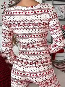 SHEIN LUNE Của phụ nữ Hình học Tim In Romper Với Đường viền cổ có rãnh - Nhiều màu - Xem 2