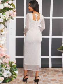 SHEIN Maternity Square Neckline Long Sleeve Bodycon Dress - White - View 2