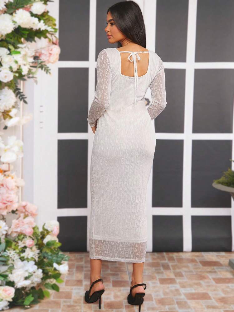 Maternity Square Neckline Long Sleeve Bodycon Dress