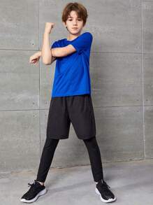 SHEIN 中學男孩健身3件套休閒t恤、2合1長褲和運動套裝 - 彩色 - 查看 8