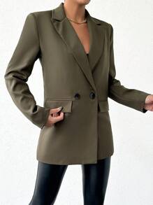 EURMUSE Blazer De Manga Larga Con Cuello De Solapa Para Mujeres - Verde - Ver 5