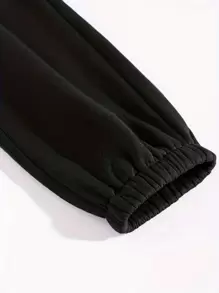 SHEIN EZwear Women's Two-Piece Tracksuit Set With Printed Emoticons Design Sweatshirt And Sweatpants - Black - View 7