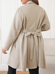 SHEIN EZwear 女式大尺碼翻領束帶夾克 - 杏色 - 查看 3