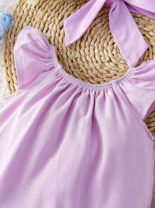 可愛優雅的花卉印花波浪袖連髮箍套裝嬰兒女寶寶連體衣 - 彩色 - 查看 6