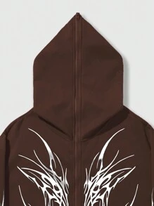 ROMWE MEN Goth Nam Tối Loại bướm In Hoodie - Cà phê nâu - Xem 7