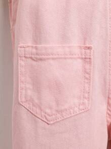 Baby Girl Pink Embroidered Denim Overalls - Pink - View 4