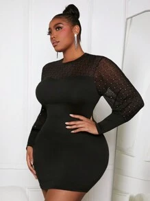 Slaydiva 大码网眼长袖紧身连衣裙 - 黑色 - 查看 4