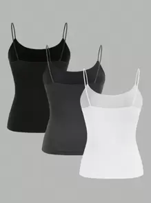 SHEIN EZwear 3pcs Black, White, Gray Camisole Casual Slim Fit Tank Tops For Women, Suitable For Summer - Multicolor - View 12