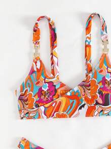 SHEIN Swim Conjunto de bikini de dos piezas con estampado aleatorio para mujeres, playa de verano - Multicolor - Ver 7