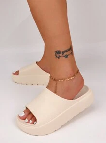 pueenb 新款時尚女士純色開頭運動拖鞋,防滑厚底室內外通用休閒拖鞋,女性鞋履