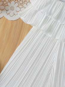 SHEIN Em bé Cô gái Giống như lụa Dây đeo Mì Ý  Áo liền quần Với Xù Hoa Sen Cho mùa hè Ngày lễ - trắng - Xem 4