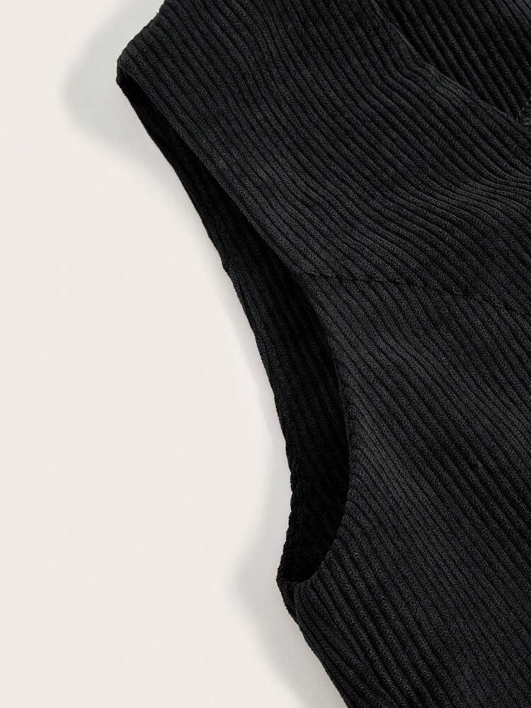 SHEIN EZwear 帶大碼紐扣針織馬甲外套 - 黑色 - 查看 4